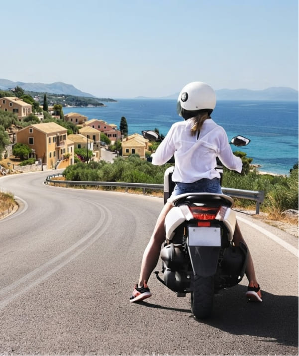 Caranty Car Rental Corfu girl on a bike